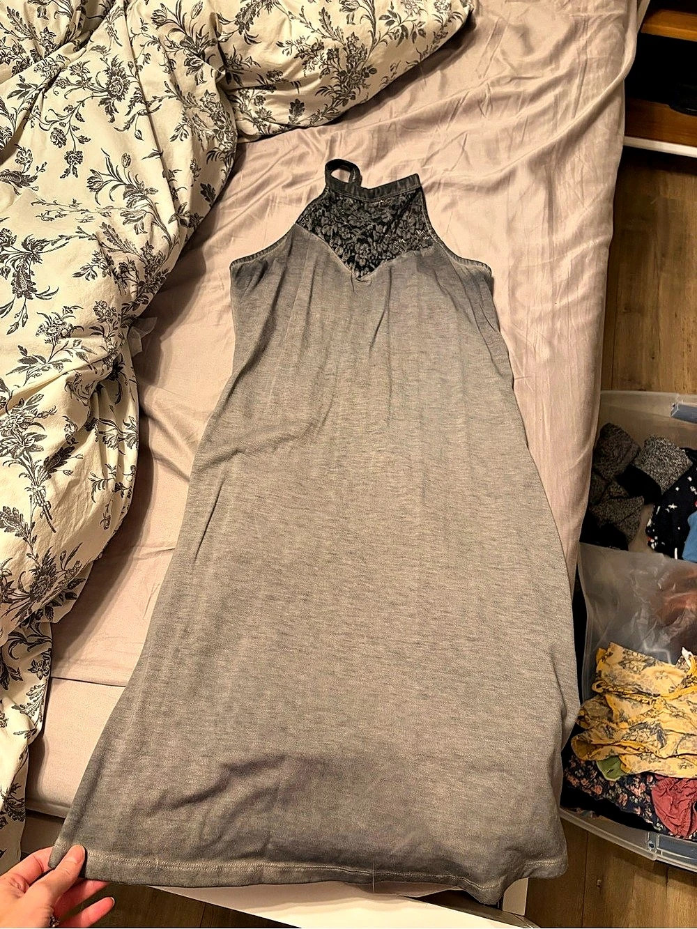 Mudd Lace Neck Mini Dress Gray XS